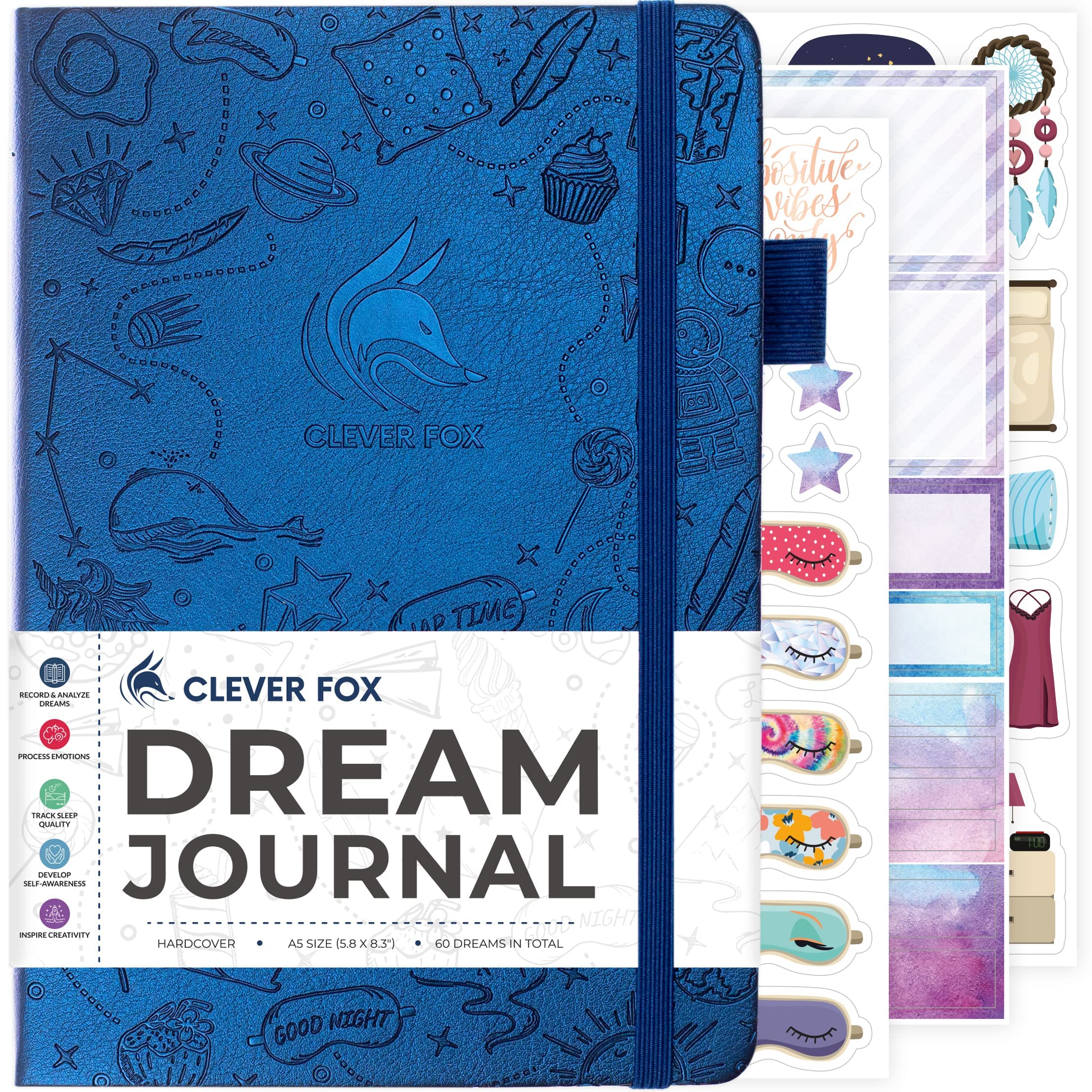 Clever Fox Dream Journal – Guided Dream Diary for Women, Men & Kids – Hardcover Notebook to Track & Analyze Your Dreams & Sleep – Log Book for Dream Journaling – 60 Dreams Total, A5 Size - Mystic Blue