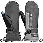 OutdoorMaster Ski Snow Mittens for Women & Men, Thermal Snowboard Ski Gloves Screen Touch, Warm Winter Anti-Slip Waterproof with Double-Pocket for Cold Weather Sports, Skiing, Snowboarding