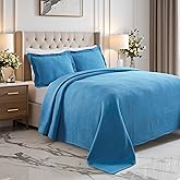 Superior Cascade Cotton 3 Piece Bedspread Set, Home Bed Decor, Decorative Textured Bed Spread, 2 Pillow Shams, Airy Blanket, Matelasse Coverlet Bedding, Wave Pattern Design, King, Denim Blue
