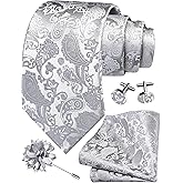 GUSLESON 3.15"（8cm） Mens Paisley Tie and Lapel Pin Necktie Hankerchief Cufflinks Set for Men