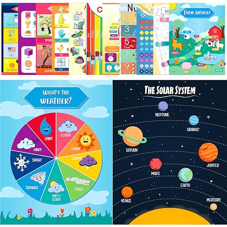 Youngever 13 Pack Laminated Educational Preschool Posters For Toddlers And Kids Learning Posters Classroom Posters Teaching Posters Alphabet Abc