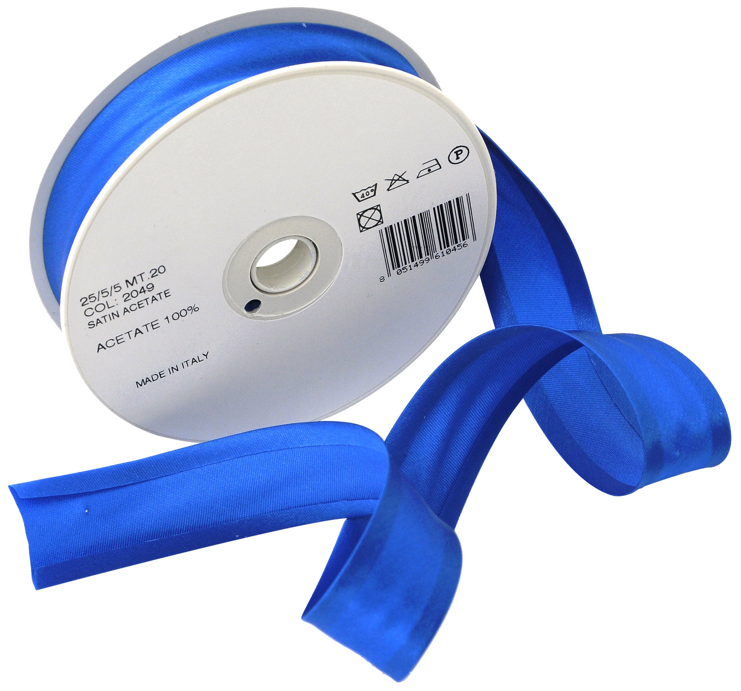 Inastri Trimz Acetate Satin Bias Binding Tape, 25mm Width, Royal Blue (Color 2049) – Silky Decorative Edging for Dressmaking, Bridal, and Formal Wear – 25/5/5mm Folded Trim