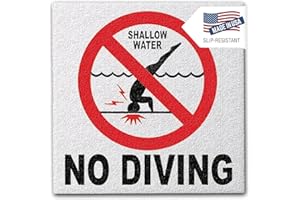 Aquatic Custom Tile - Ceramic No Diving Pool Sign, 5.8x5.8 Inches No Diving Signs, Abrasive Non-slip Finish No Diving Pool Markers, Swimming Pool Safety Signage for Concrete Deck, Made in USA