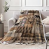 Torich Rustic Farmhouse Throw Blankets, Cabin Hunting Deer Bear Sports Cozy Warm Bed Couch Blanket, Country Wooden Hunting Camping Forest White Fleece Flannel Throws to Decorate The Room and Bedroom