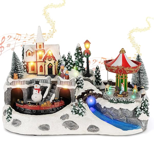 TWIRLETERNITY ANIMATED CHRISTMAS VILLAGE (ROTATING TRAIN & CAROUSEL)(PLAY...