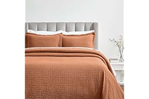 Superior 3 Piece Cotton Bedspread Sham Set, Home Decor, Decorative Bed Spread, 2 Pillow Shams, Medium Weight, Matelasse Coverlet, Bedding Essentials, Madrid Collection, California King, Burnt Orange
