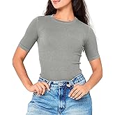 BAMBOO COOL Women's Seamless Tight T-Shirts Slim Fit Basic Ribbed Tees Short Sleeve Crew Neck Top