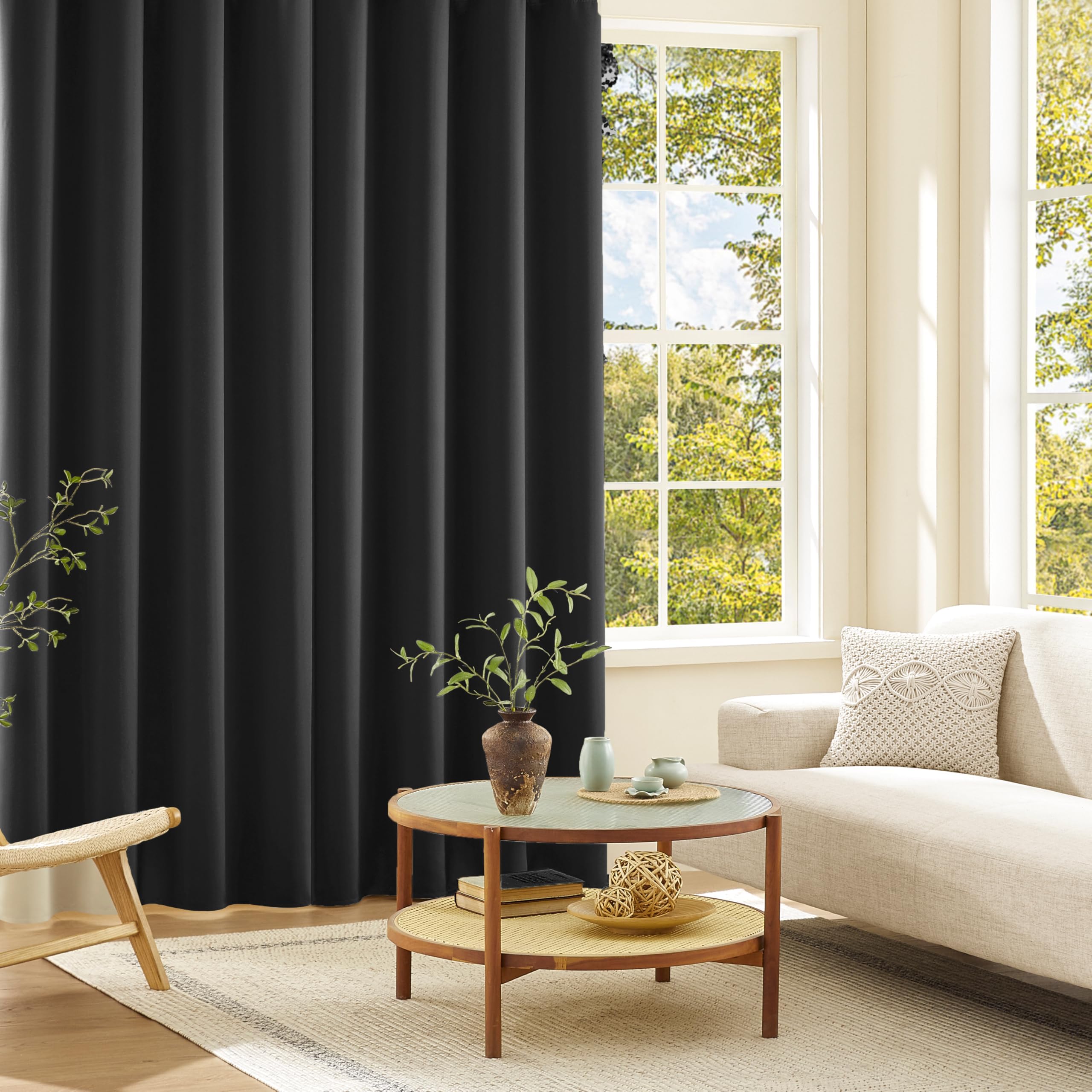 Joydeco カーテン 1枚組 99.9%以上遮光 遮光カーテン ブラック色 幅100cm*丈150cm 厚手 遮光 断熱 防寒 防音 省エネ 昼夜目隠し おしゃれ UVカット 形態記憶加工 寝室 リビング 居間 洗濯可能商品画像