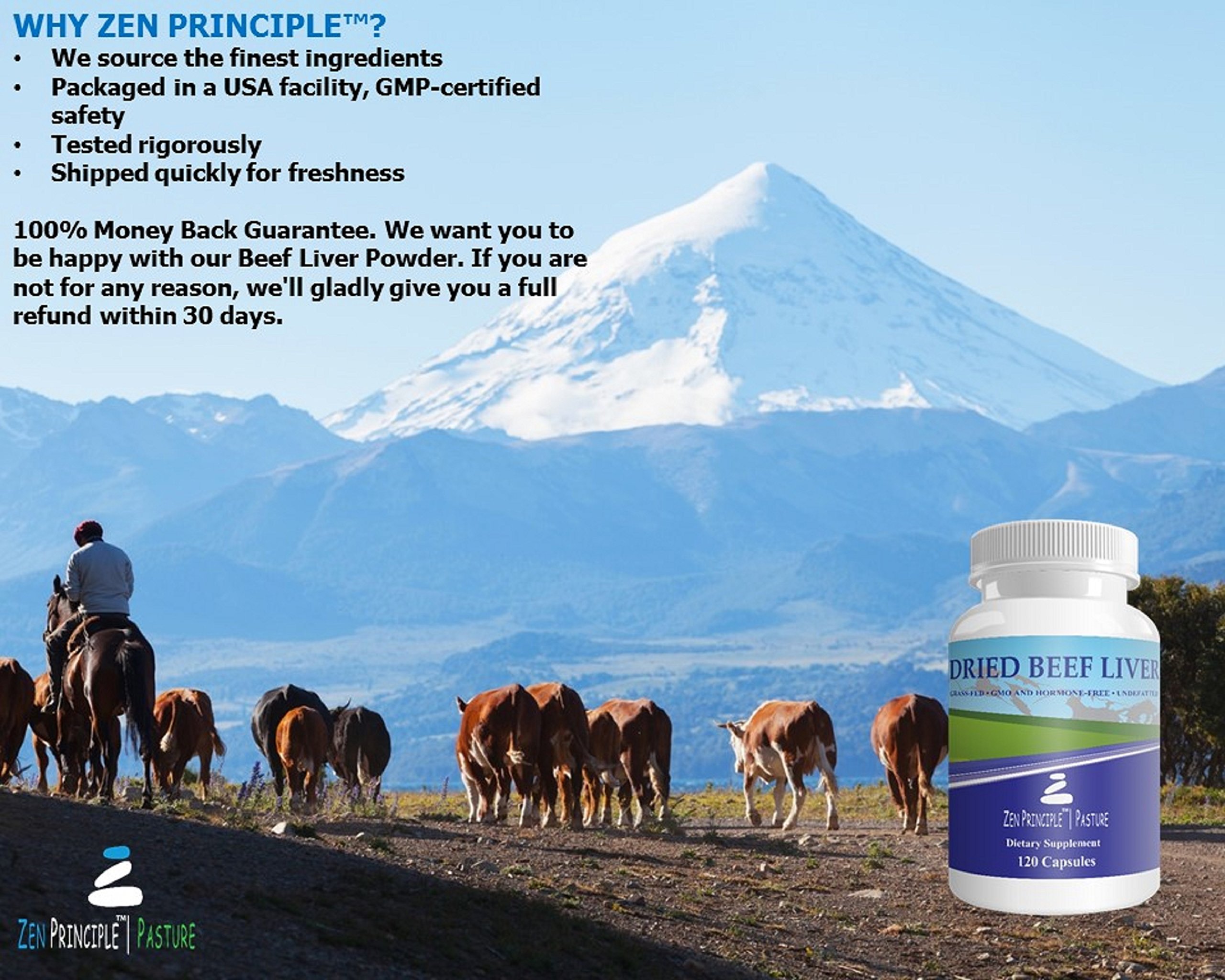 Ultra-Pure Desiccated Beef Liver, Grass-Fed, Pasture-Raised Cows. No Hormones or GMO. Natural Energy and Workout Boost from Iron, Amino Acids, Protein and Vitamins. 120 Capsules 750 Mg.