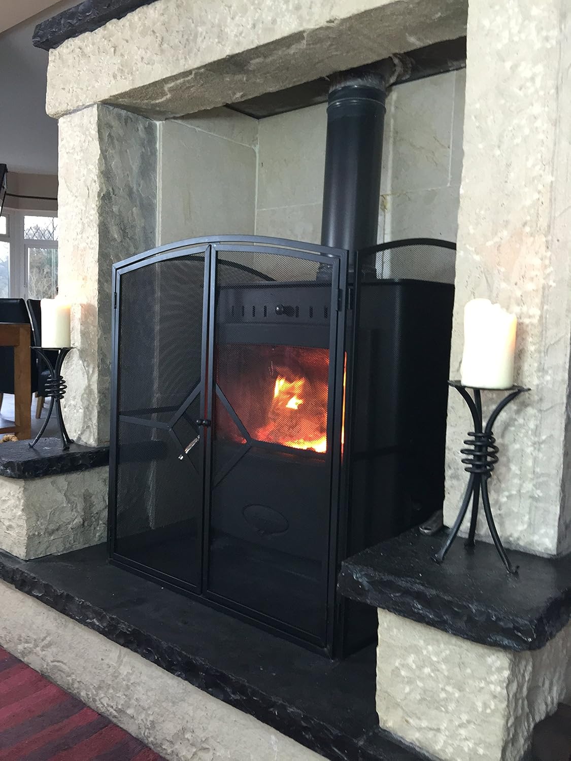 Kamin Feuerschutz ~81 cm Feuerschirm Funkenschutz für Kamin 154 cm