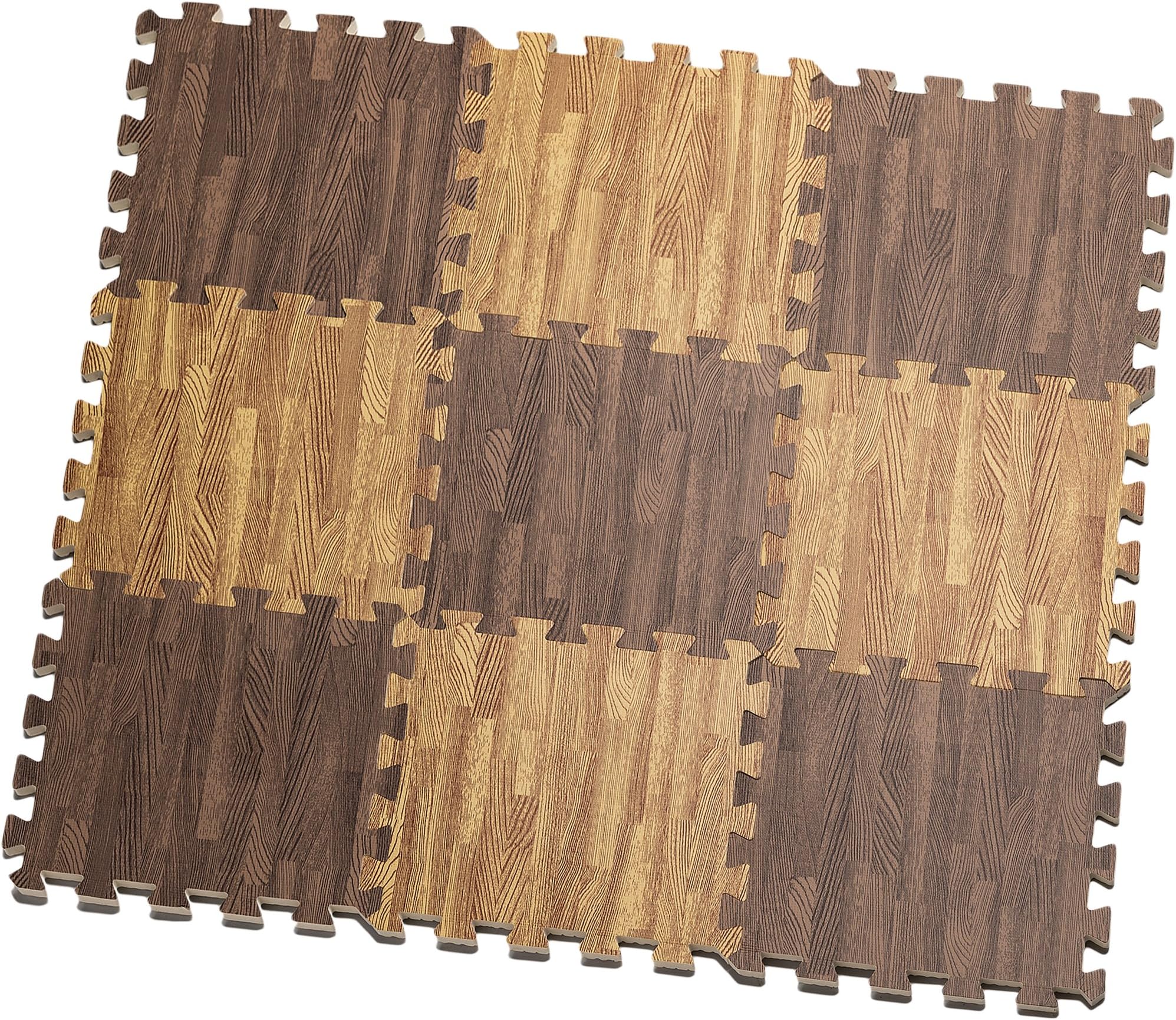 HemingWeigh Printed Wood Grain Interlocking Foam Anti Fatigue Floor Puzzle Mats โ Makes A Superior Fitness, Workout And Exercise Mat. Thick, Durable & Safe For All Ages- Set Of 9 Tiles (Mixed)