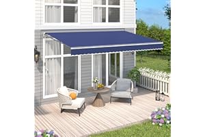 VUYUYU 8.2'x6.5' Patio Awning Retractable Awning Cover Sunshade Shelter Outdoor Canopy with Crank Handle and Water-Resistant Polyester for Courtyard, Balcony, Shop, Restaurant, Cafe, Deck