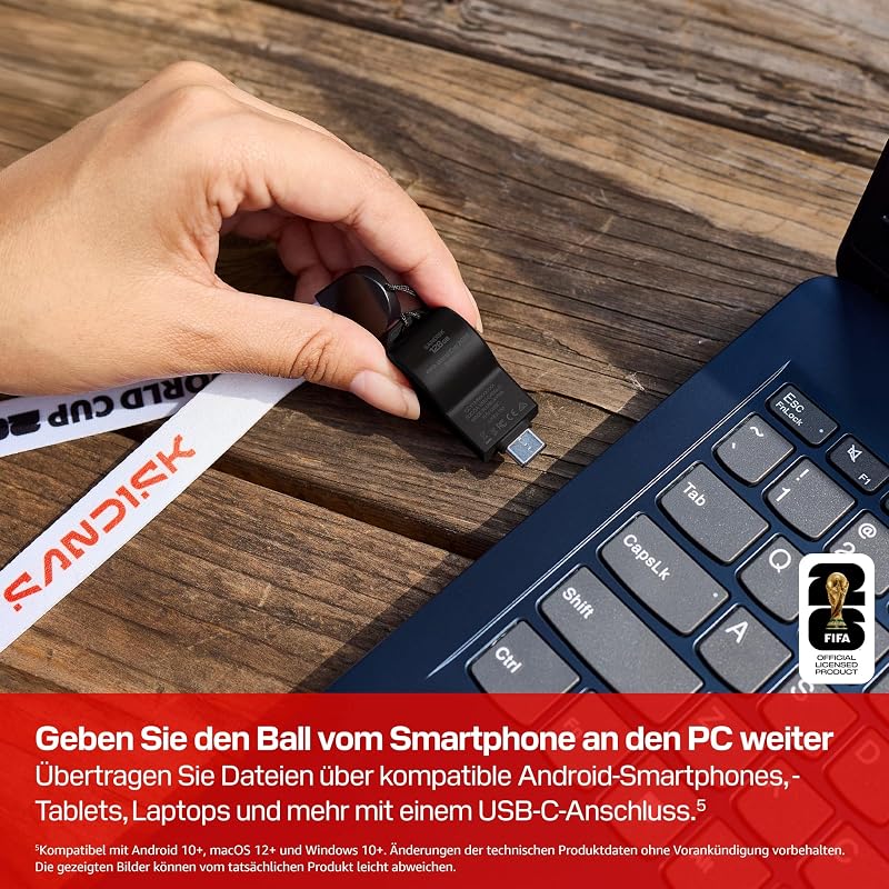 USB-C Flash Drive FIFA World Cup 2026 Global Edition 64 GB (bis zu 300 MB/s Übertragungsgeschwindigkeiten, SANDISK App)