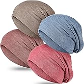4 Pieces Slouchy Beanie Hat Sleeping Cap Baggy Skull Knit Sleeping Hat Headwear Head Wrap Cap for Men Women