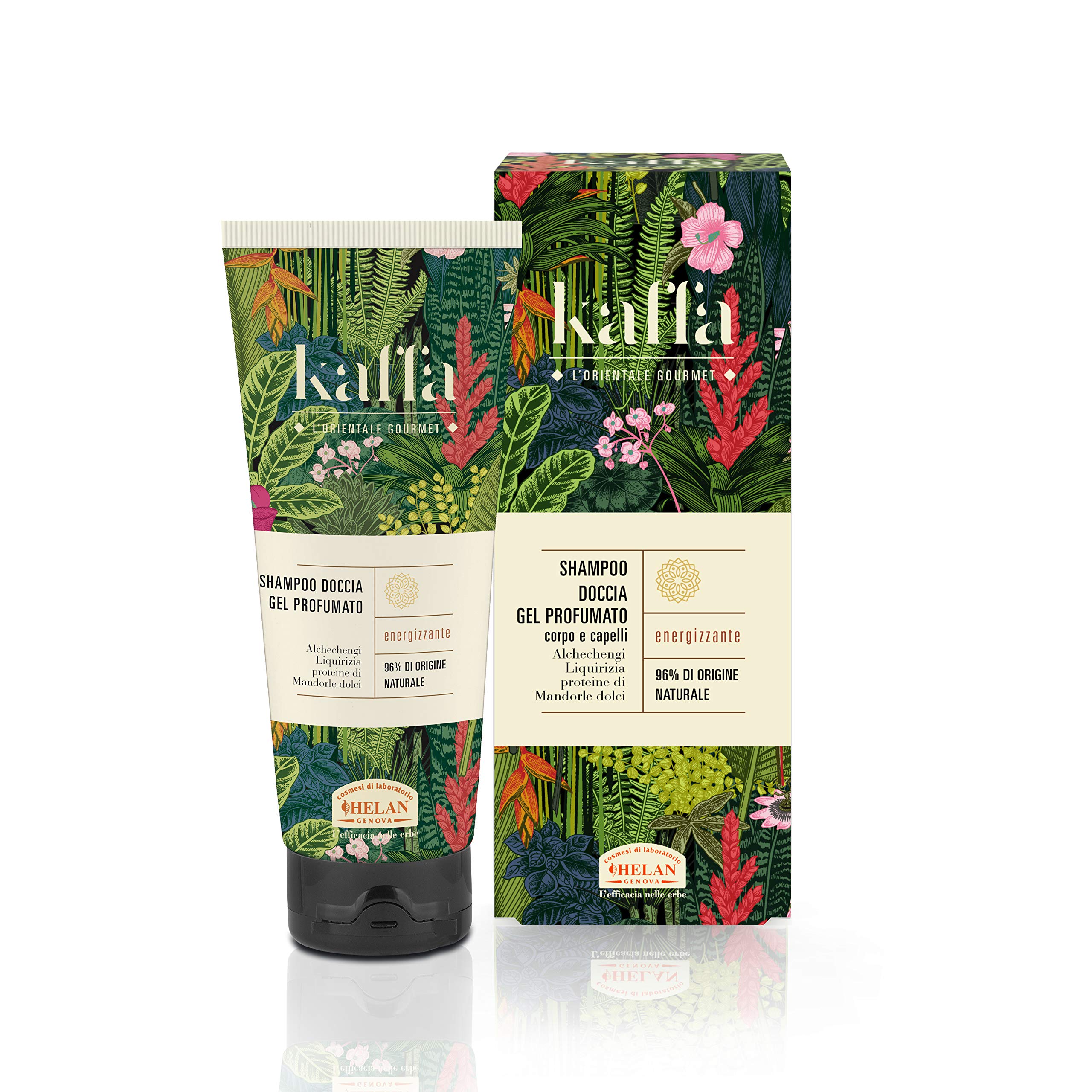 Helan, Kaffa, Natural Shampoo and Bubble Bath for Body and Hair, Energizing Perfumed Shower Gel with Licorice and Sweet Almond Protein - Gentle Bath Foam, 200 ml - Made in Italy