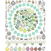 FIVEIZERO 216PCS Bracelet Charms for Jewelry Making – Assorted Gold & Silver Metal Enamel Pendants with Jump Rings for Necklaces, Earrings & DIY Jewelry Crafts(Green)