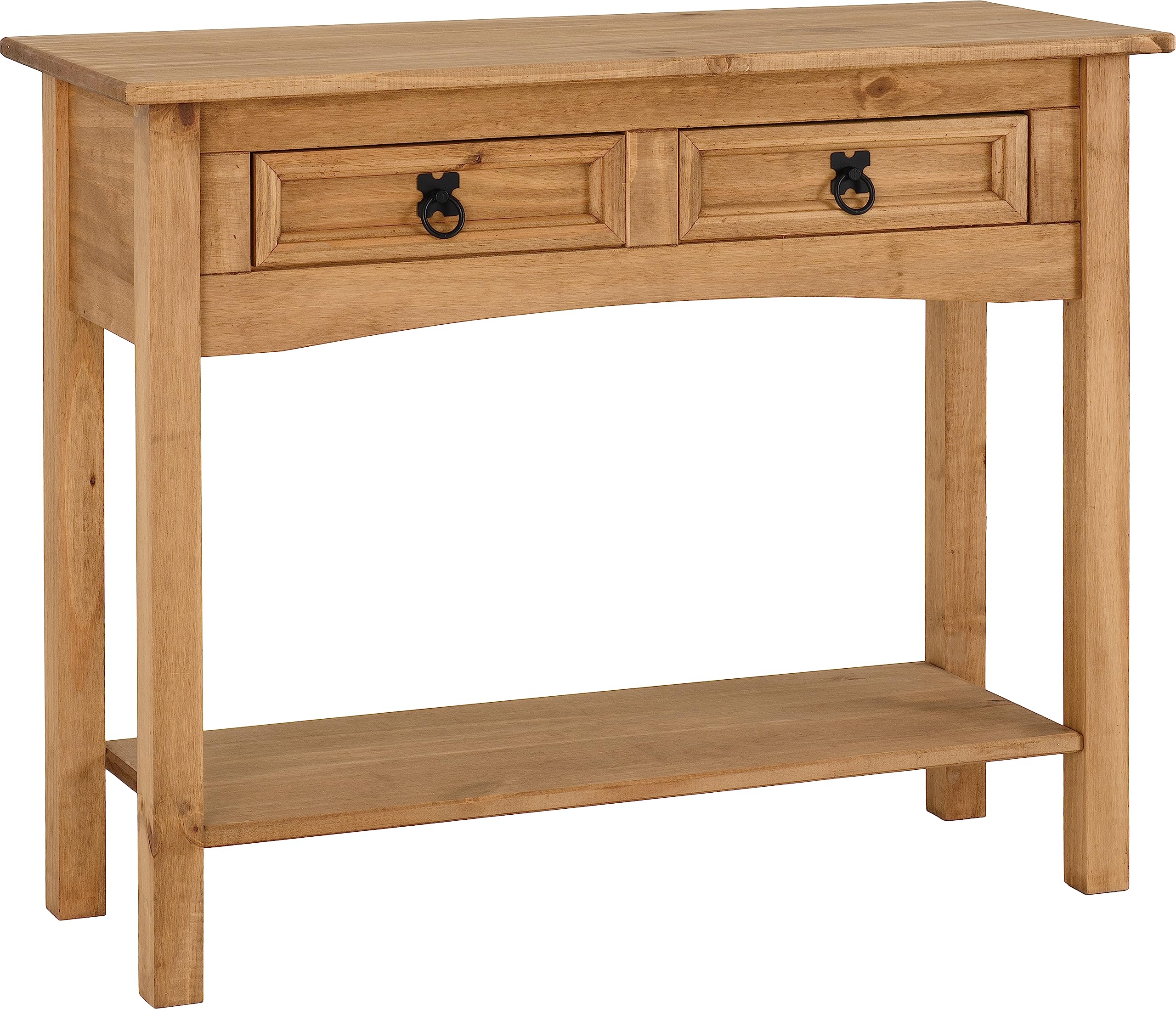 Seconique Corona 2 Drawer Console Table With Shelf in Distressed Waxed Pine