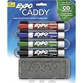 EXPO 1785294 Low-Odor Dry Erase Set, Chisel Tip, Assorted Colors, 5-Piece with Recycled Material Marker Caddy