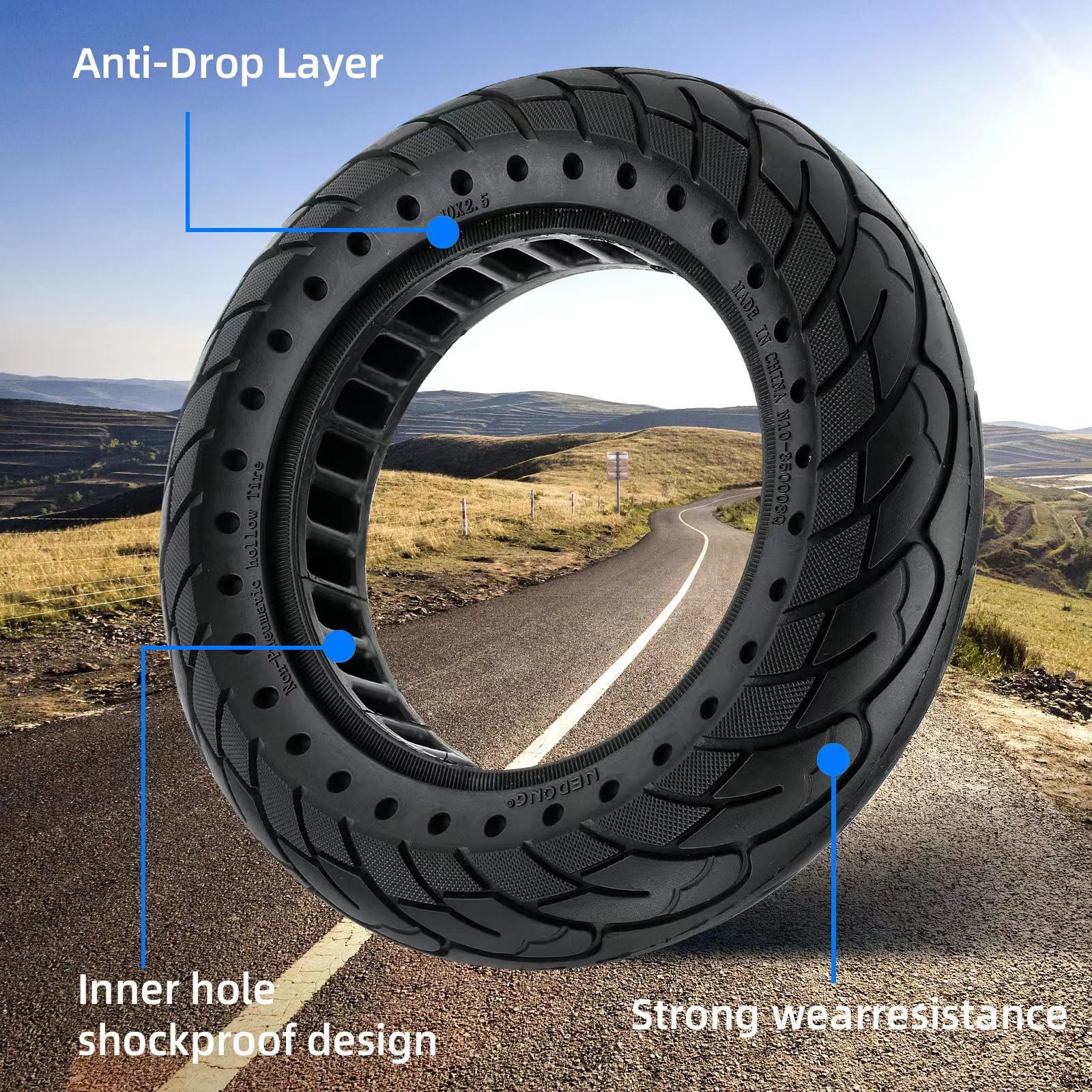 Solid Rubber Tire 10x2.5 Inch for Ninebot Segway MAX G30 G30P G30LP Electric Scooter, 60/70-6.5 Honeycomb Explosion-Proof Double Shock Absorption Front/Rear Tire Replacement Accessories 2PCS