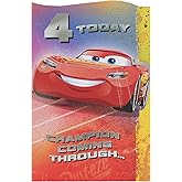 UK Greetings | Disney 4th Birthday Card For Him/Boy | Happy Birthday Gifts | Him, Boys, Men | Cars Design With Lightning McQueen | With Envelope | 155 x 235 mm