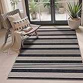 Lahome Striped Easy Jute Washable Rug, 3x5 Outdoor Porch Patio Entryway Rug Indoor Outdoor Carpet for Living Room, Farmhouse Neutral Non Slip Black Carpet for Backyard Bedroom Kitchen