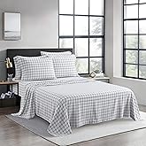 Aeropostale 6 Piece Premium All Season Microfiber Sheet Set, 4 Pillow Cases, 1 Fitted Sheet, 1 Flat Sheet, Fits Mattresses up to 16” Deep, Full Size, Grey Plaid