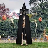 Tcevily Halloween 12 ft Skeleton Witch Theme Costume, Giant Skeleton Outfit Set Includes Witch Hat and Cloak