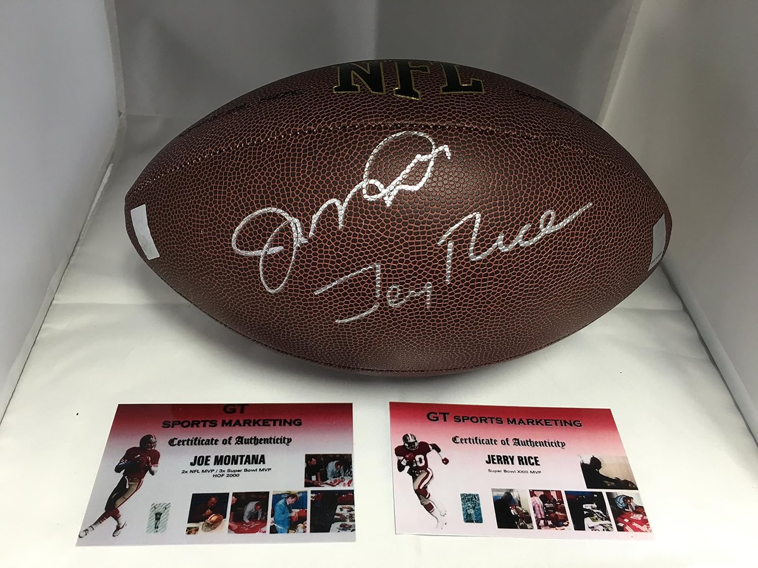 Joe Montana Jerry Rice Dual Autographed Signed 49ers Football Dual GTSM Player Holograms and