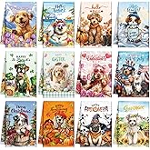 Peryiter 12 Pcs Seasonal Kitchen Towels Set for All Holidays, Seasonal Hand Dish Tea Towels Bulk Valentine's Day Absorbent Dishcloths Housewarming Gift for Cooking Kitchen Bathroom(Cute Dog)