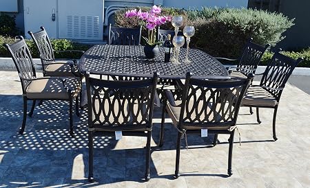 Amazon Com Grand Tuscany Cast Aluminum Powder Coated 9pc Outdoor Patio Dining Set With 64 Square Table With Sunbrella Cushions Antique Bronze Garden Outdoor
