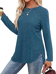 Saloogoe Womens Fall Tops 2025 Crewneck Long Sleeve