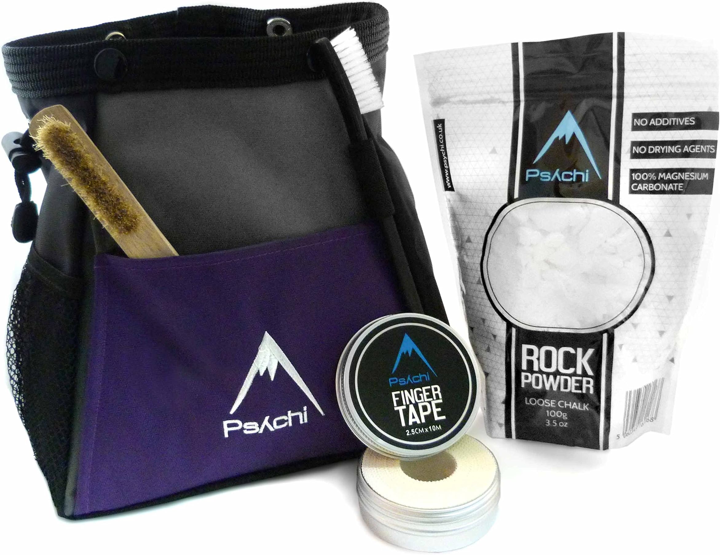 Psychi ABYSS Chalk Bouldering Bucket Stand Bag Starter Bundle for Bouldering Rock Climbing with Chalk Tape and Brush