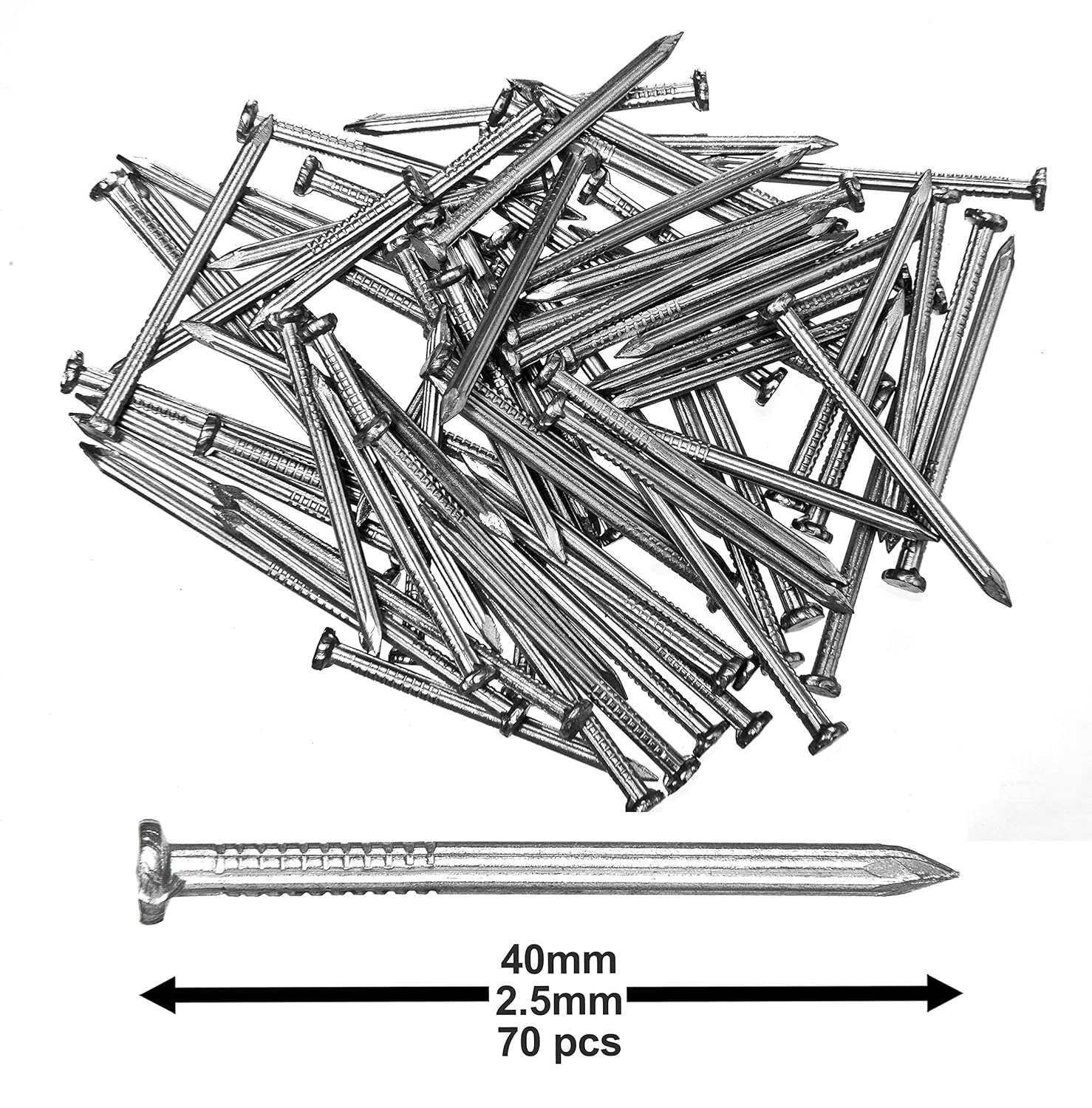Pack of 70 Hardened Ribbed Steel Masonry Nails 2.5x40mm