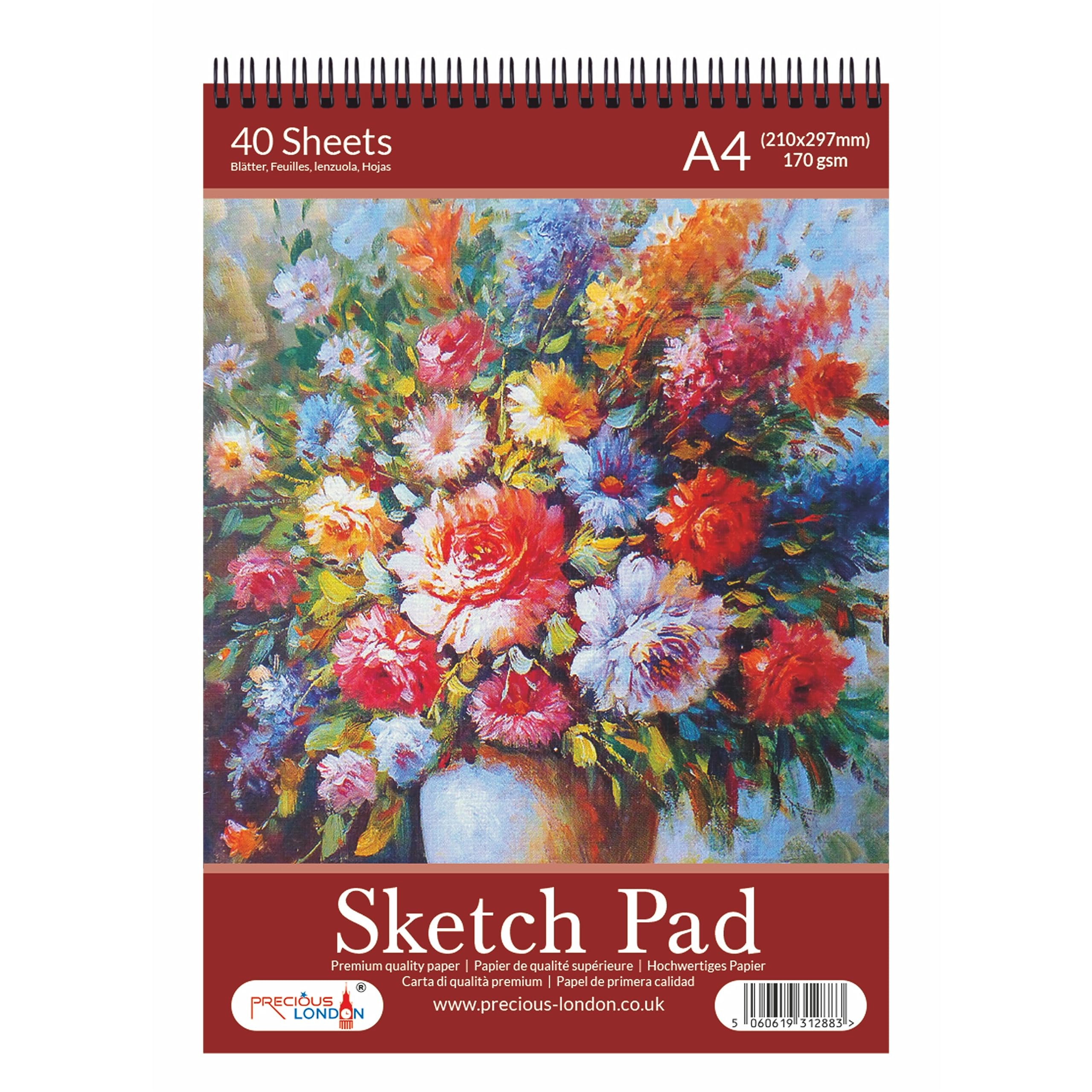 Artists Sketch Pad A4 Size Premium Quality Cartridge Paper Spiral Bound Artist Drawing Books 170gsm Durable Acid Free Sketch Paper (Floral)