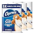 Charmin Ultra Soft Toilet Paper, Family Mega Roll with Cushiony Touch (5x More Sheets*), 24 Count