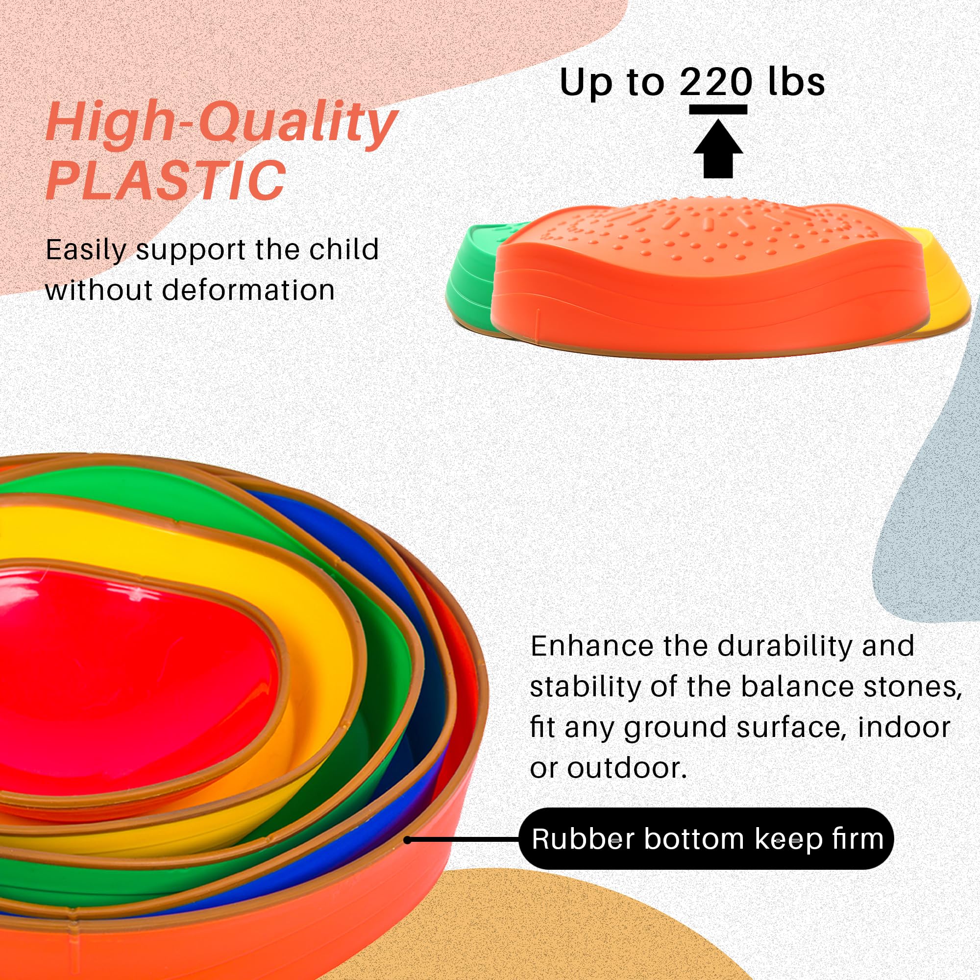 Balance Stepping Stones for Kids - 5pcs Vibrant and Nature-Themed Sensory Toys to Encourage Toddlers Balance & Gross Motor Skills for Indoor and Outdoor Play