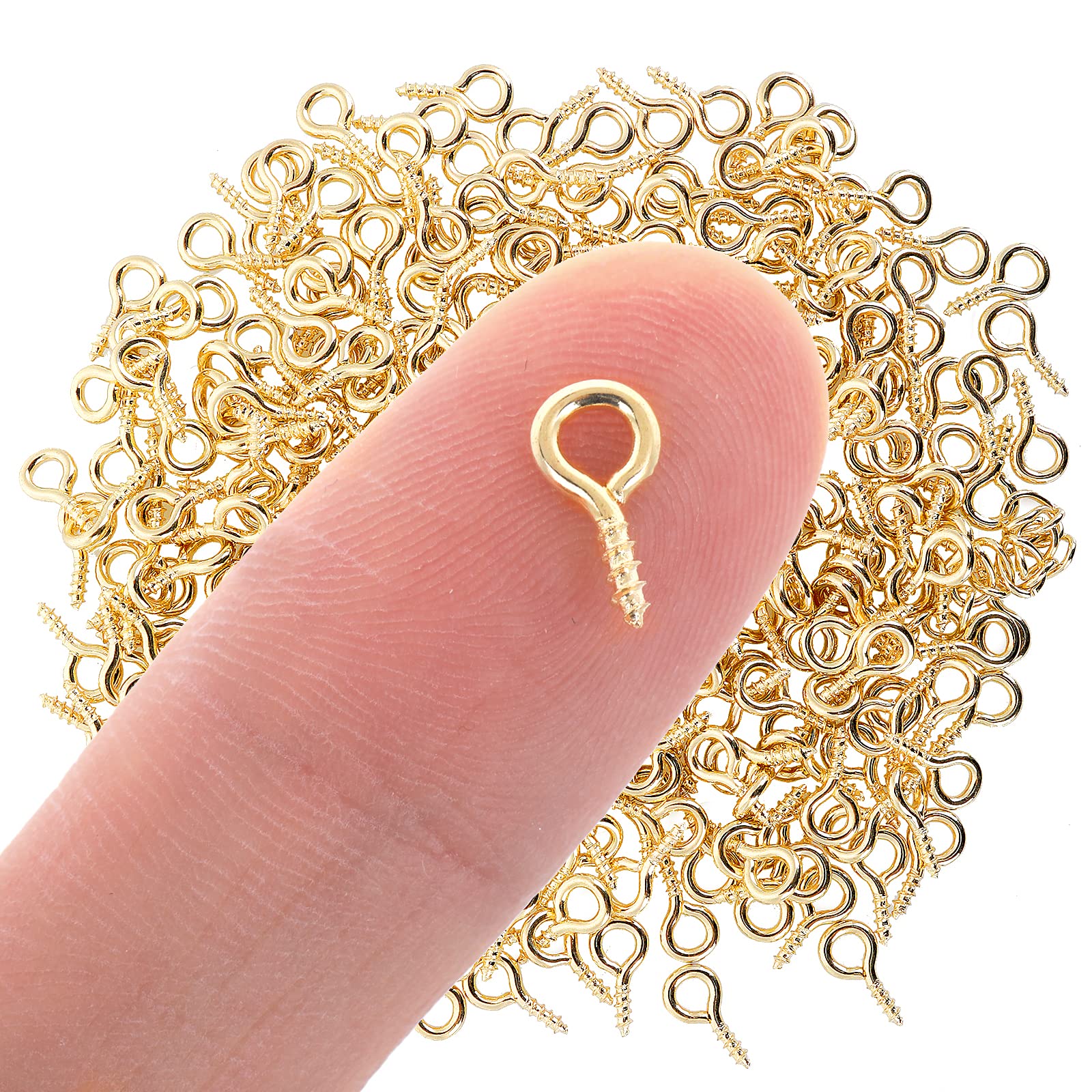 Pack of 300 Screw Eyelets Small Mini Eyelet Screws Screw Eyelets Jewellery Mini Eye Pins Stainless Steel Small Eyelet Pins Eye Screw for Pendant Beads Jewellery Making (Gold) (Gold)