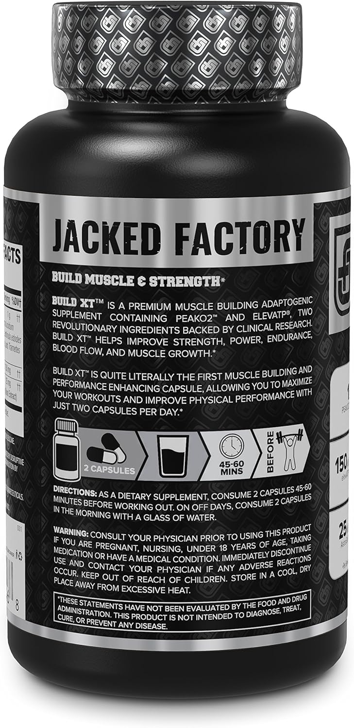 Build-XT Muscle Builder - Daily Muscle Building Supplement for Muscle Growth and Strength | Featuring Powerful Ingredients Peak02 & elevATP - 60 Veggie Pills: Health & Personal Care