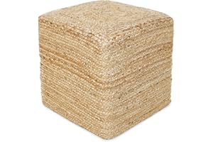 REDEARTH Cube Pouf Foot Stool Ottoman - Jute Braided Pouffe Poof Accent Sitting Footrest for The Living Room, Bedroom, Nursery, Patio, Lounge & Other Rooms in The Home (14.5”x14.5”x16”; Natural)