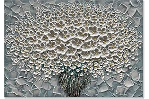 Alenoss 3D Floral Oil Paintings on Canvas 40x28 Inches Flower Grayish Blue Artwork Large Abstract Framed Canvas Wall Art for Home Decorations