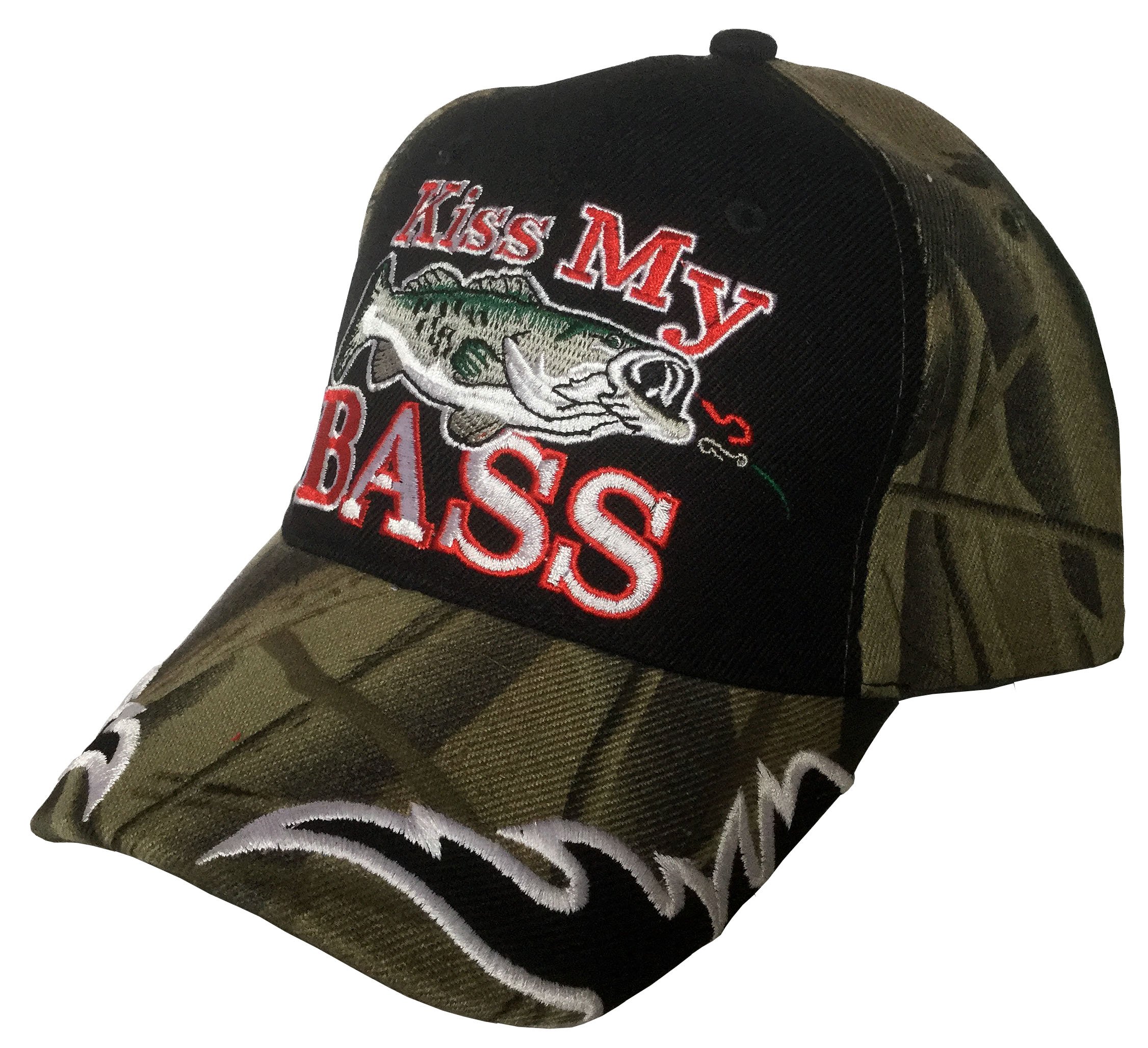 Sun 3D Embroidered Kiss My Bass Camo Fisherman Baseball Cap Hat, Adjustable (Back Camo)