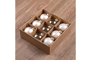 AOMOONOA Champagne Ornaments for Christmas Tree Decoration, 3.15’’ Glass Ball Ornaments, Hanging Baubles Set of 9 with 3 Different Finishes, Plain Xmas Balls for Home Decor, Wedding Party Gift