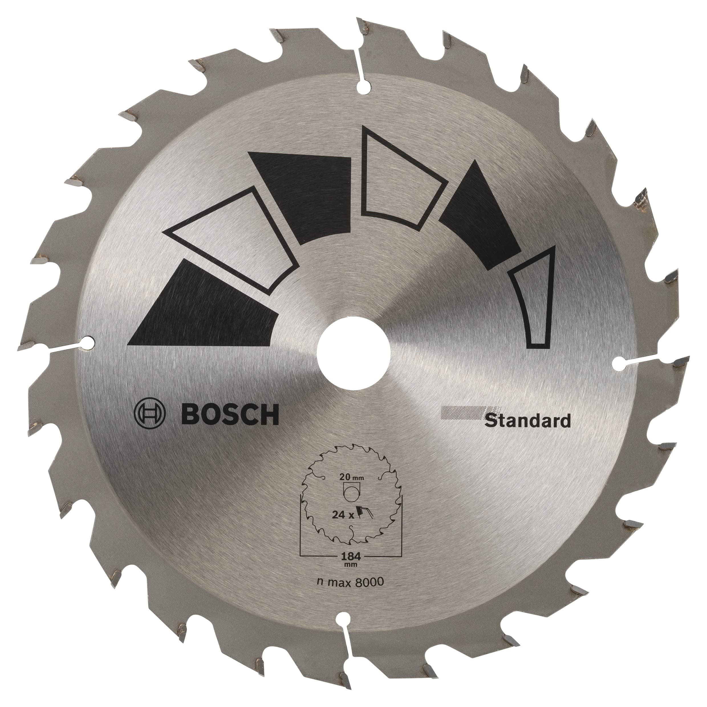 Bosch 1x Circular Saw Blade Standard (for Wood, Ø 184 x 2.2/1.5 x 20/16 mm, 24 Teeth, ATB, with 1x Reduction ring 16 mm, Accessories for Circular Saws)