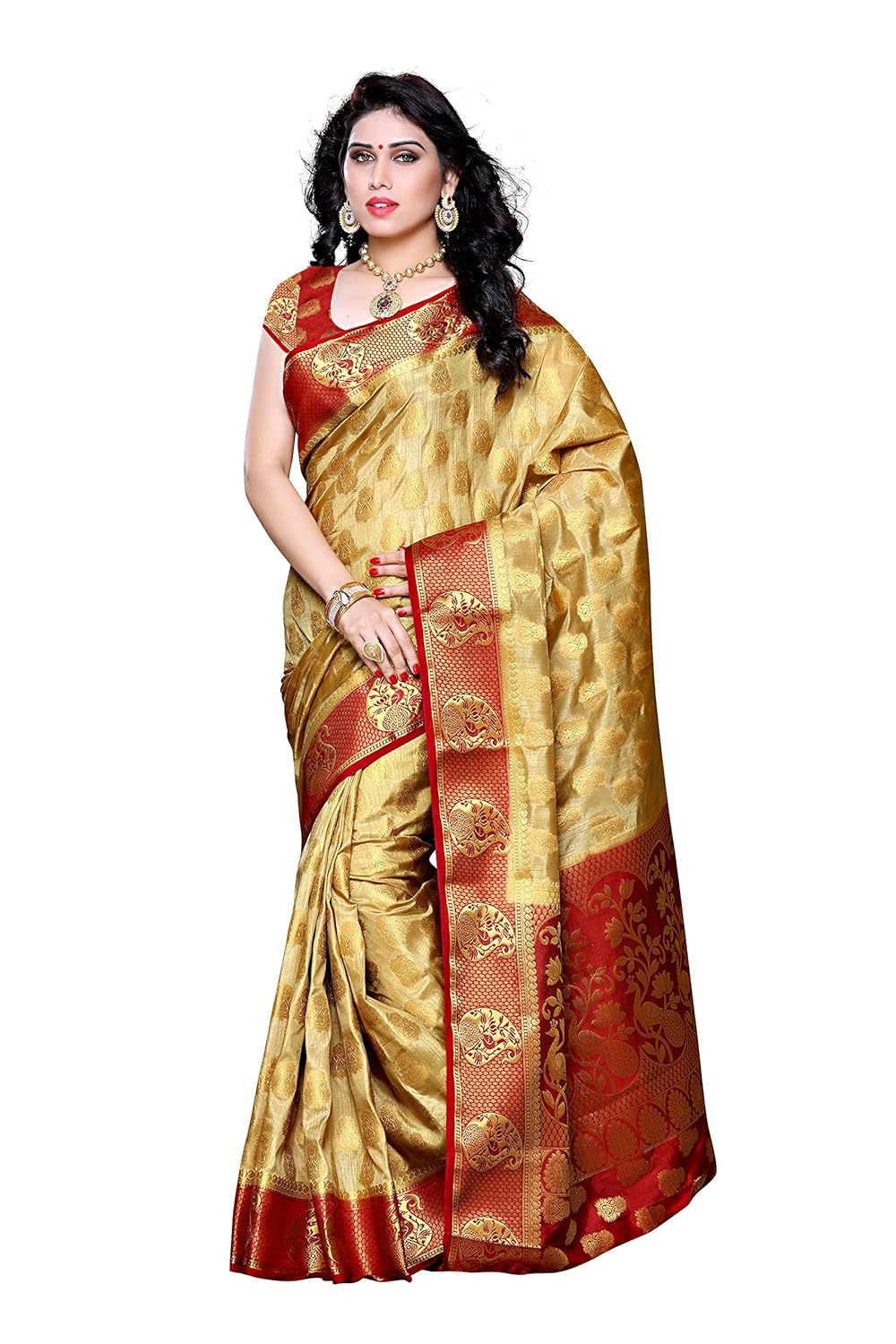 mimosa women's silk saree (224-cku-mrn,chiku,free size)