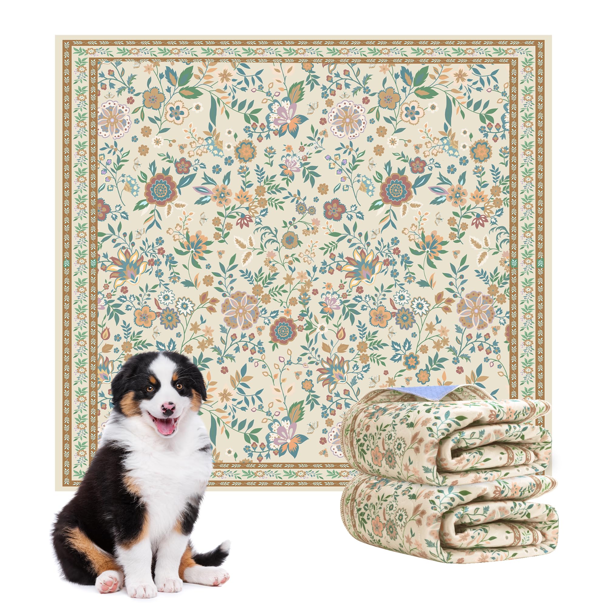 Photo 1 of Washable Pee Pads for Dogs, 2 Pack Super Absorbent Reusable Puppy Pads with Colorful Flowers Patterns for Potty Training, Floor, Couch, Bed, and Crate,36"x 48"