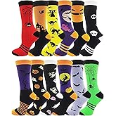 Halloween Socks for Women Girls, 12 Pairs Bats Pumpkins Ghosts Print, Colorful Pattern Novelty Cute