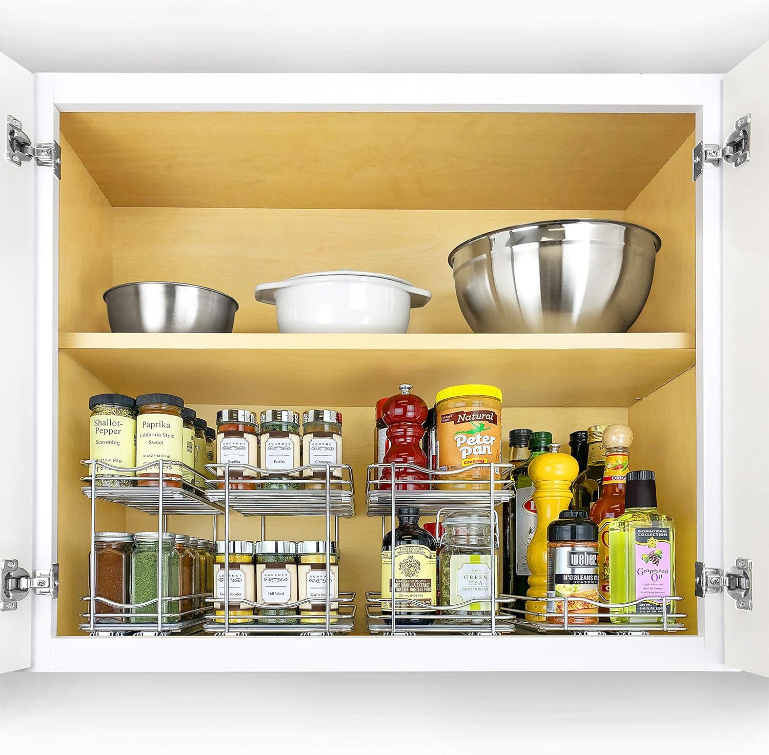 Lynk Professional Slide Out Double Spice Rack Upper Cabinet Organizer, 4-1/4", Chrome: Kitchen & Dining