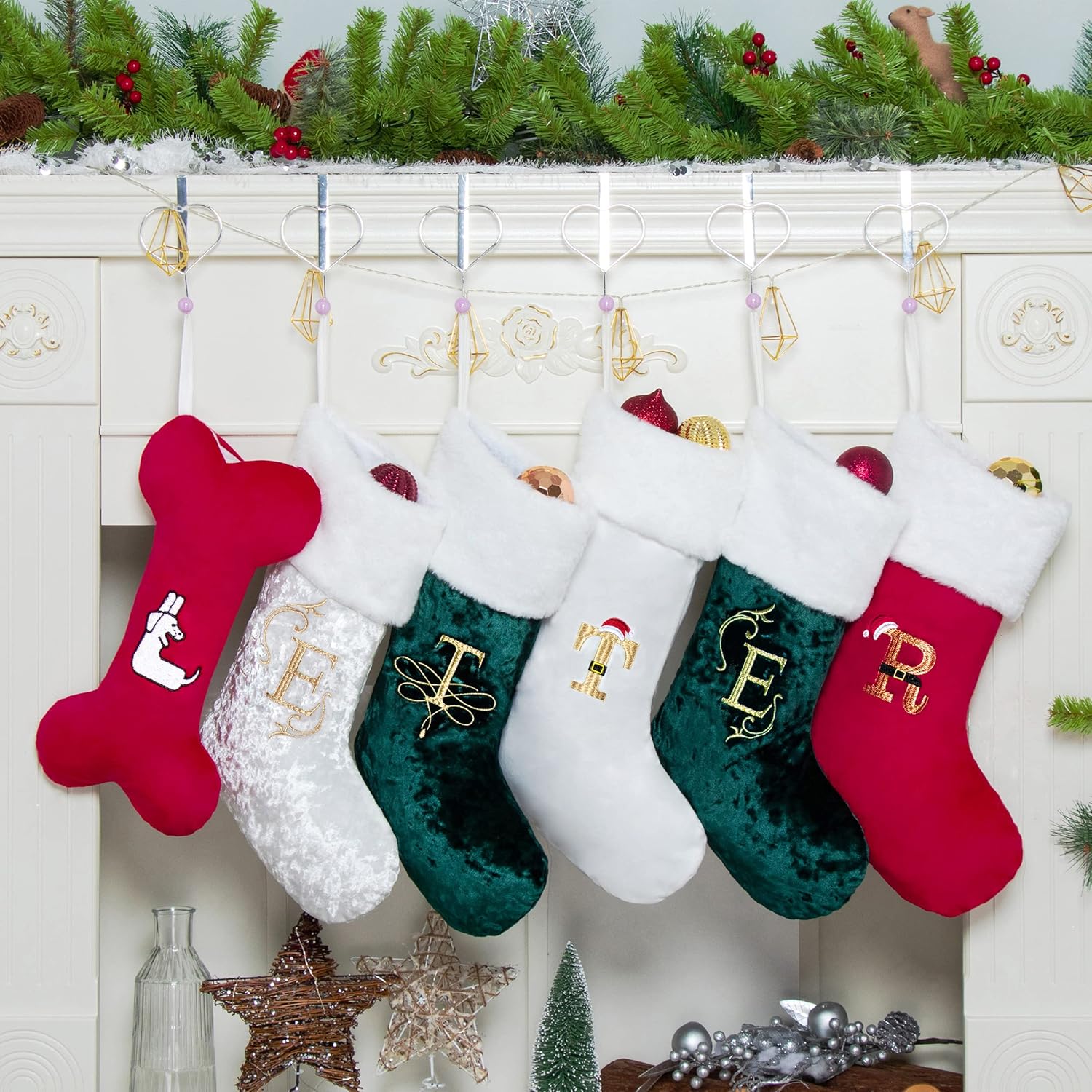 Stockings & Holders - Beyond Your Thoughts Personalized Monogram Initial Human Christmas Stockings Durable Christmas Ornament Bag for Family Decorations White Letter M