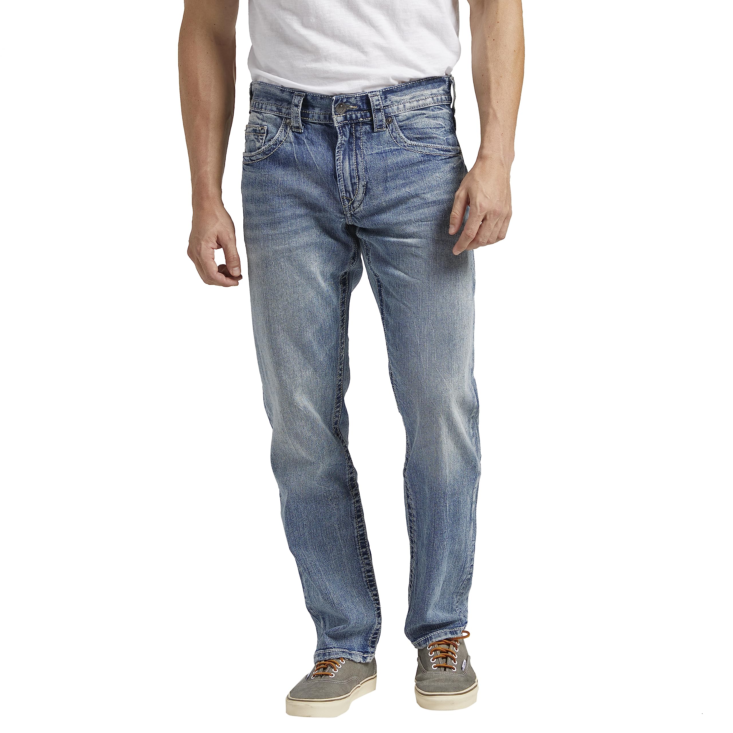 Silver Jeans Co. Men’s Eddie Athletic Fit Tapered Leg Jeans, Medium Indigo, 30W x 36L
