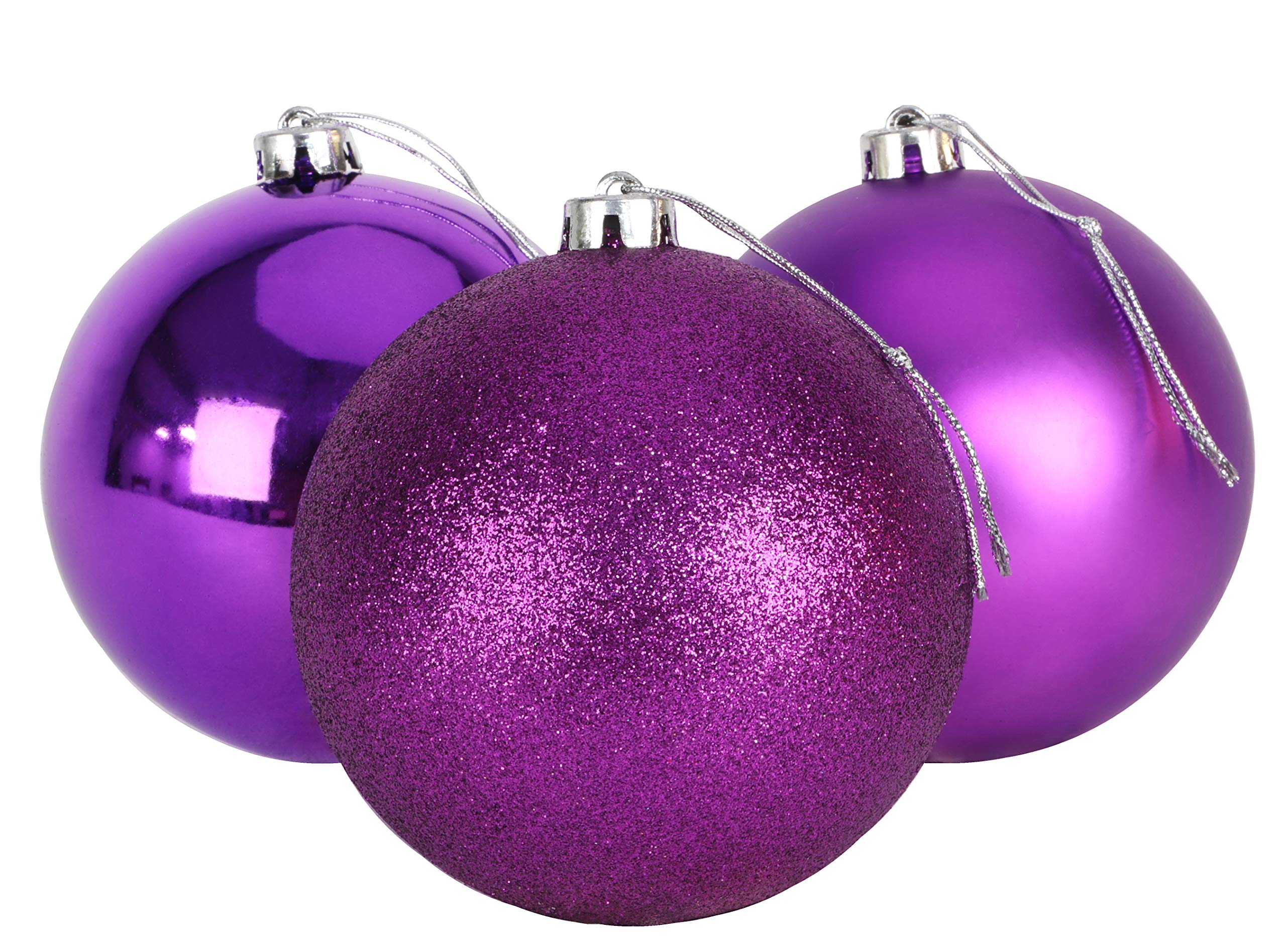 Christmas Concepts® 3-150mm (6") Extra Large Baubles - Shiny, Matte & Glitter Design - Christmas Decorations (Purple)